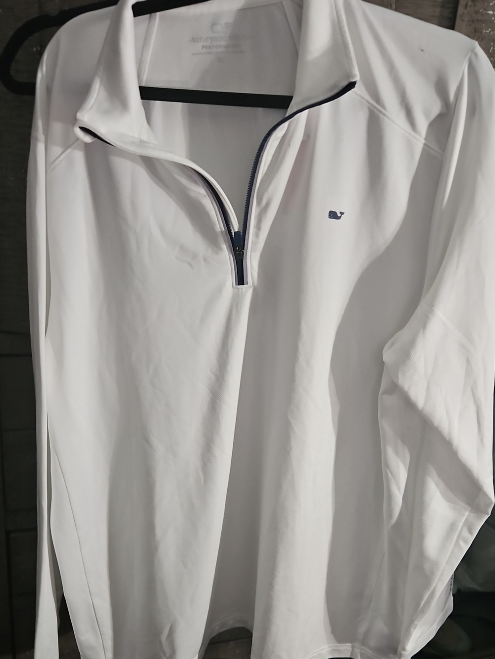 Vineyard Vines White Quarter-Zip Pullover with Navy Trim